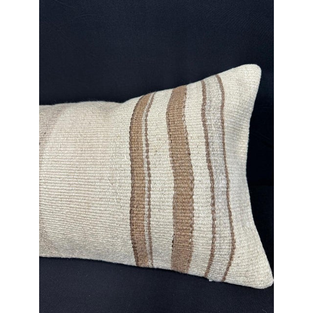 Turkish Hemp Pillow Cushion Natural Beige Brown Cushion Cover 14x40 For Sale - Image 4 of 4