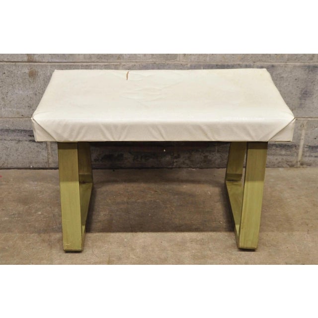 Vintage Mid Century Modern Green Painted Art Deco Wooden Vanity Bench Stool Ottoman. Item features green ceruse painted...