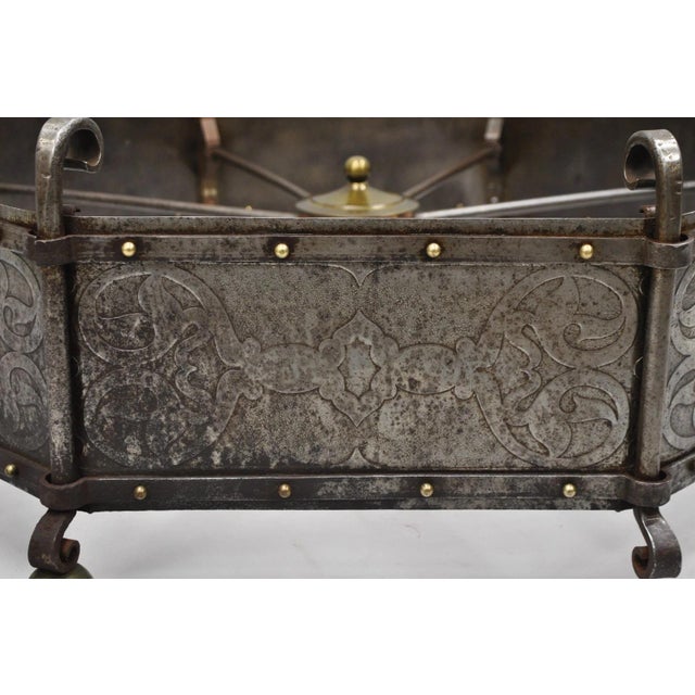 Early 20th Century Antique Gothic Spanish Renaissance Steel Brass Octagonal Glass Top Coffee Table For Sale - Image 5 of 18