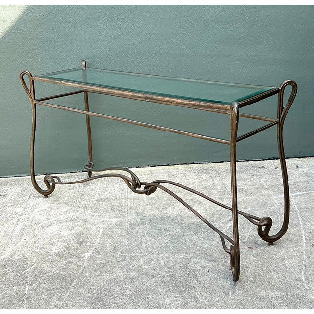 Bronze Vintage Art Nouveau Forged Metal Console Table For Sale - Image 8 of 12
