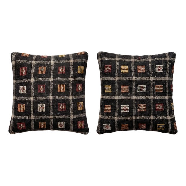 Anatolian Kilim Pillow Cover 19'' X 19'' - Set of Two For Sale