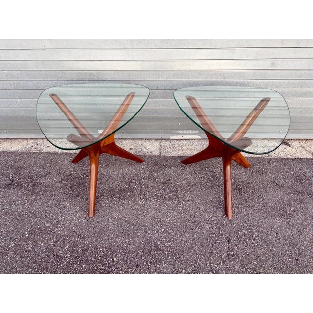 A Pair of Vintage Recently Refinished Mid Century Modern Walnut Jack Side Tables Atributted to Adrian Pearsall for Craft...
