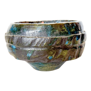 Vintage Brutalist Style Dark Green Terra Cotta Pottery Bowl or Planter