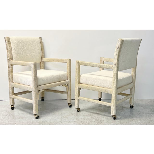 Mid-Century Modern 1960s Charlotte Perriand Style Wrapped Paper Cord & Boucle Chairs - A Pair For Sale - Image 3 of 9