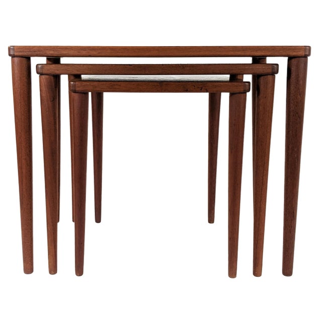 Wood Vintage Danish Refinished Set of 3 Nesting Tables For Sale - Image 7 of 13