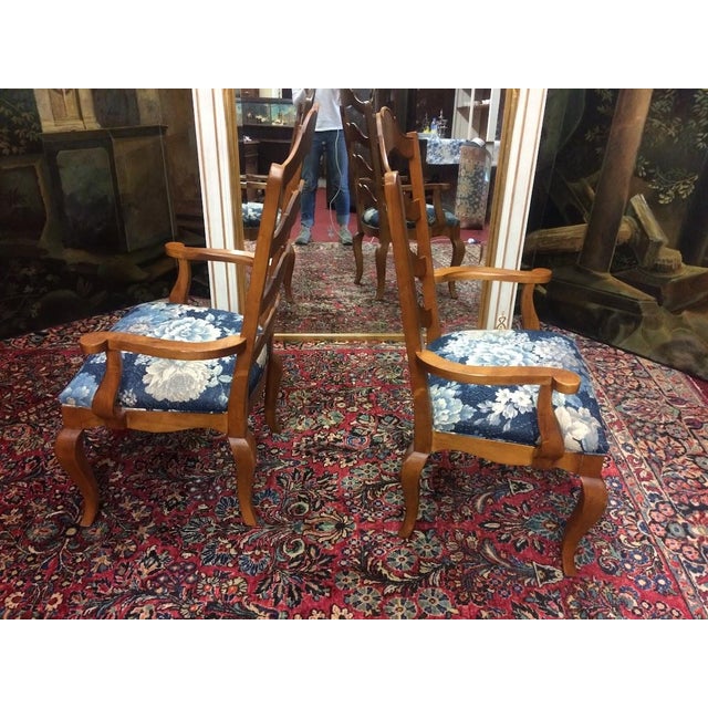 Brown Vintage Ladder Back Arm Chairs, Ethan Allen Furniture, the Pair For Sale - Image 8 of 9