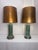Mid-Century Modern Vintage Mid Century Hollywood Regency Drip Glaze Ceramic Aqua, Brass & Gold Leaf Shaded Table Lamps, a Pair For Sale - Image 3 of 18