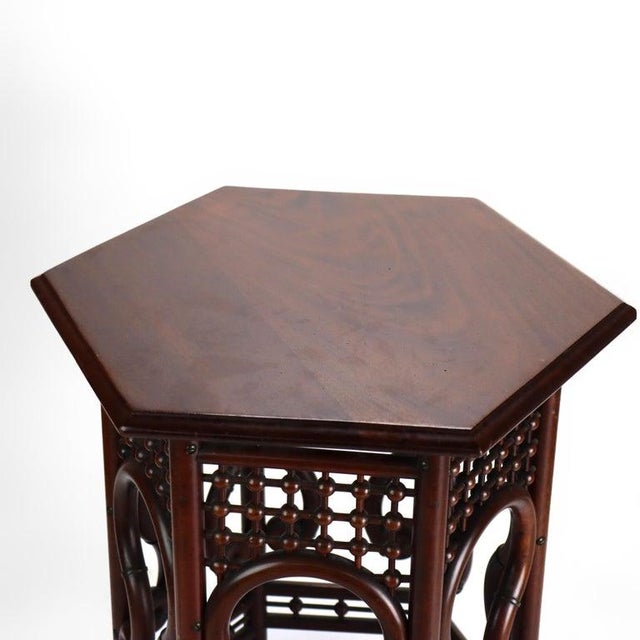 Antique Anglo-Indian Mahogany Stick & Ball Style Hexagon Taboret Stand C1910 For Sale - Image 4 of 8