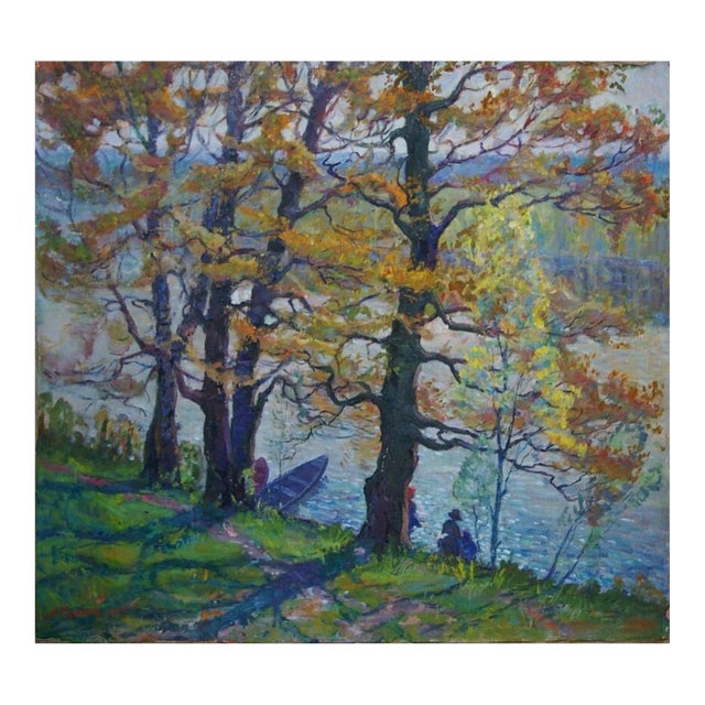 Impressionist River Landscape Oil Painting, 1965 For Sale
