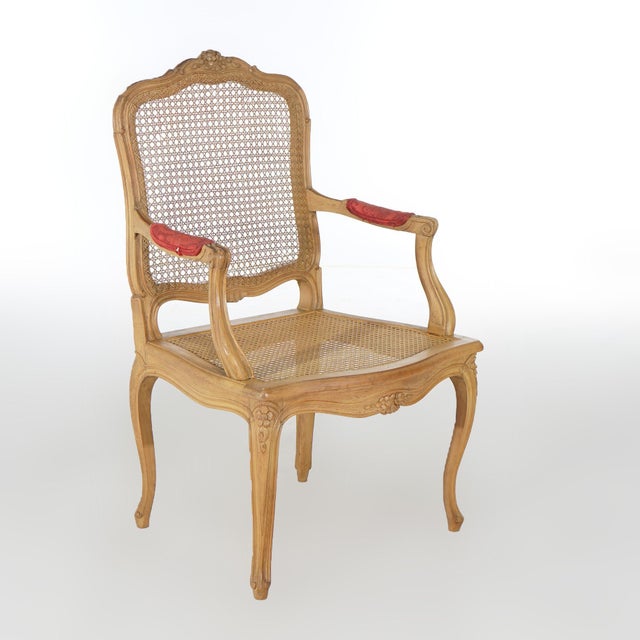 Antique French Louis XV Fruitwood & Cane Arm Chair 1900 For Sale - Image 4 of 12