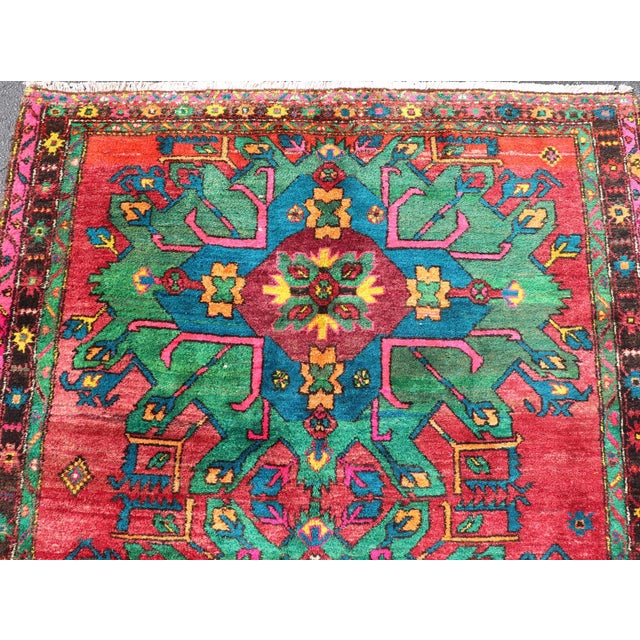 Mid 20th Century Vintage Large Caucasian Kazak Rug With Green Medallions on Red Field 5'8 X 10'7 For Sale - Image 5 of 15