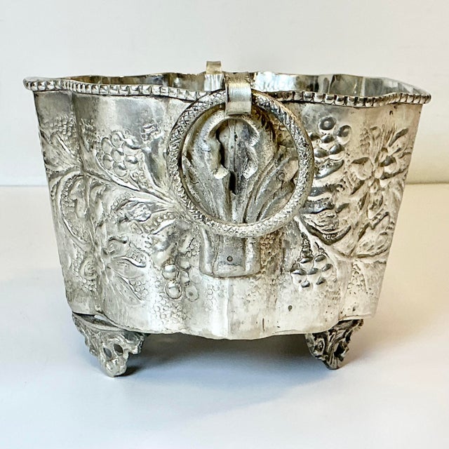 Late 19th C Antique Hollywood Regency Boho Chic Hand Wrought Hammered Silverplate Planter. For Sale - Image 9 of 15