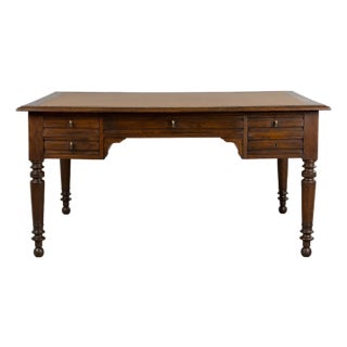19th Century French Louis Philippe Oak Partners Desk With Faux Leather Top For Sale