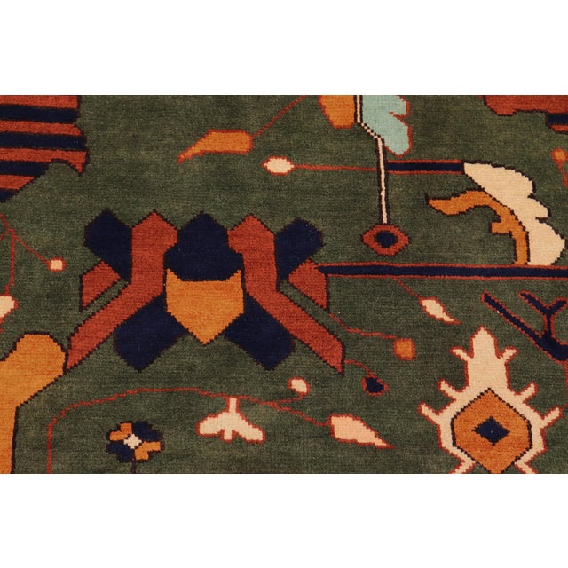 Tribal Kargahi 1980's Green/Beige Wool Rug - 9'1'' X 12'6'' For Sale - Image 4 of 10