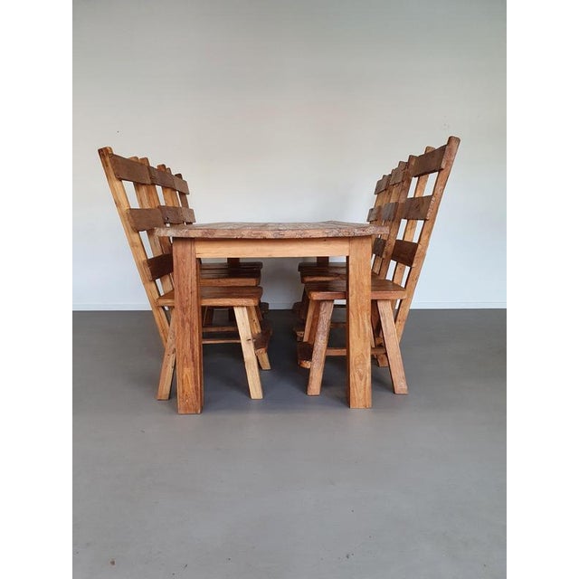 Brutalist Wabi Sabi Elm Dining Chairs and Table, Set of 6 For Sale - Image 13 of 14