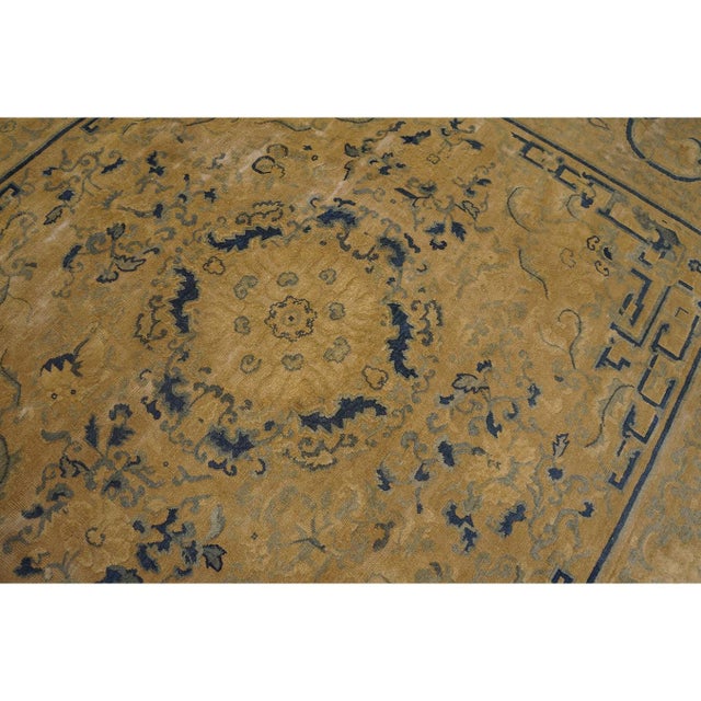 1880s Beige Blue Traditional Antique Chinese Peking Rug 7'9" X 8'1" Wool Square For Sale - Image 10 of 10