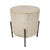 Modern round reclaimed pine wood side table on hand hammered iron base. Antiqued distressed white finish on wood. Each...