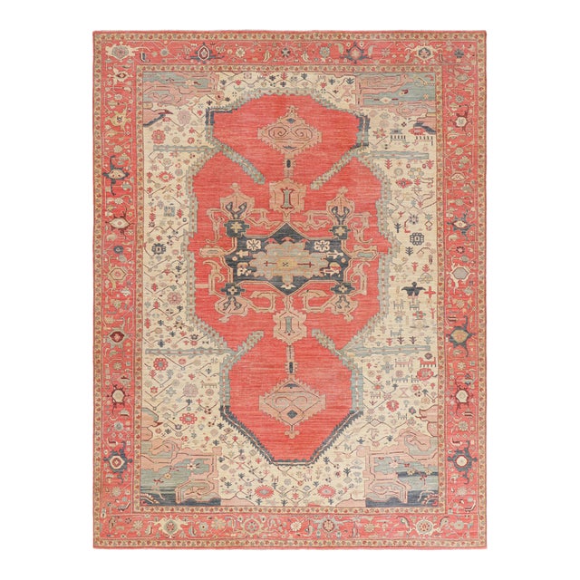 Rug & Kilim’s Persian Bakshaish Style Rug in Red With Geometric Medallion For Sale