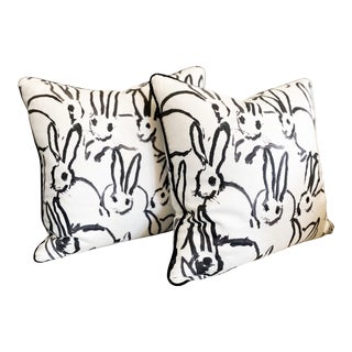 Hunt Slonem “Bunny Hutch” Pillows in Black- a Pair For Sale