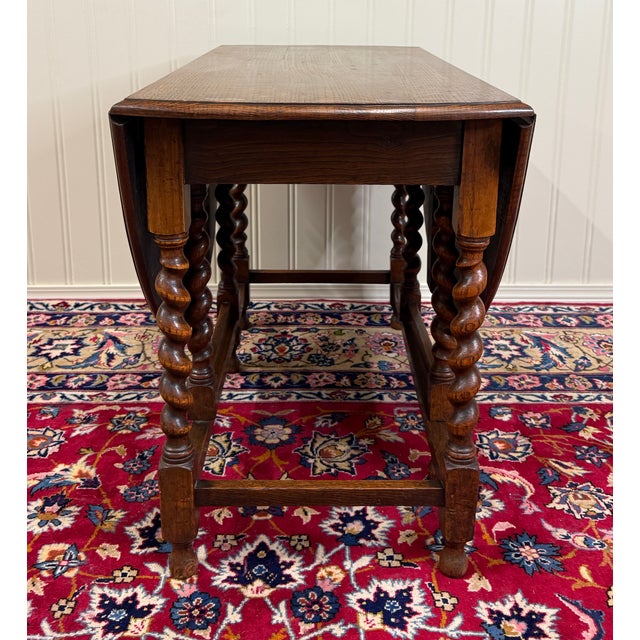 Antique English Large Table Drop Leaf Gateleg Barley Twist Oak Oval C. 1920-30s For Sale - Image 13 of 18