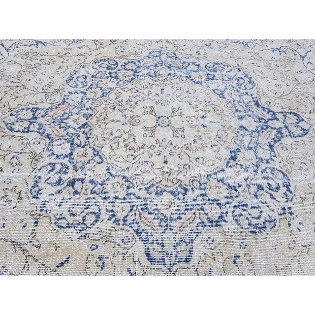 1960s Beige and Blue Vintage Area Carpet For Sale - Image 10 of 11