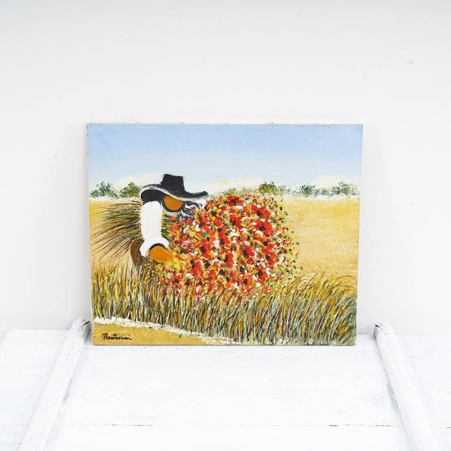 Costanzo Mantovani, Fresco of a Peasant with Flowers, Oil on Canvas For Sale - Image 7 of 7