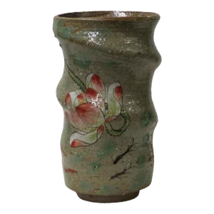 Handmade Ceramic Brown Gray Lotus Flower Graphic Jar Vase