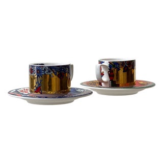 Vintage Swiss Tête-À-Tête Cup Set for Lovers from Bopla! Porcelain Factory Langenthal, Switzerland, 1990s, Set of 4 For Sale