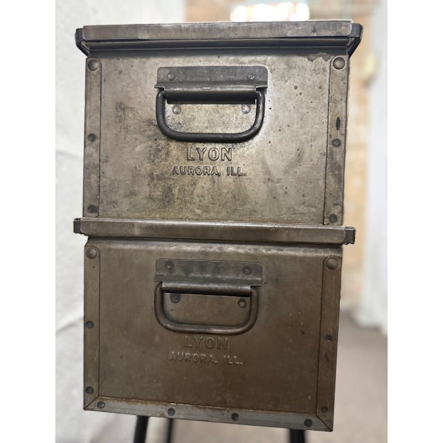 Vintage Lyon Aurora Il Steel Metal American Industrial 23" Stackable Storage Bin For Sale - Image 4 of 6