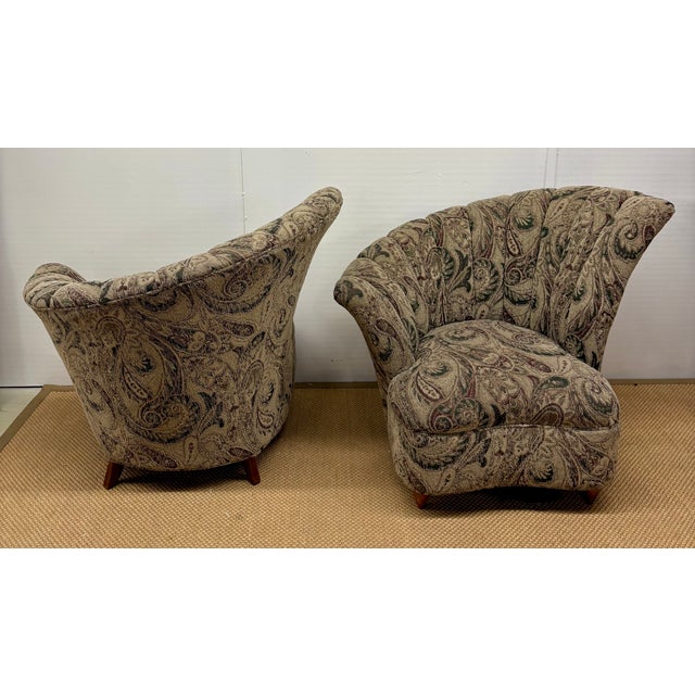 Vladimir Kagan Vintage Vladimir Kagan Style Channel Fan-Shaped Art Deco Inspired Lounge Chairs - A Pair For Sale - Image 4 of 9