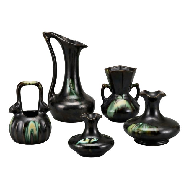 Large Vintage Belgian Glazed Ceramic, 1930s, Set of 5 For Sale