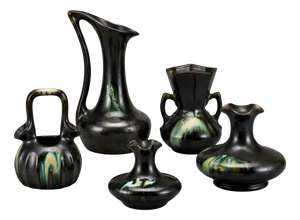 Large Vintage Belgian Glazed Ceramic, 1930s, Set of 5