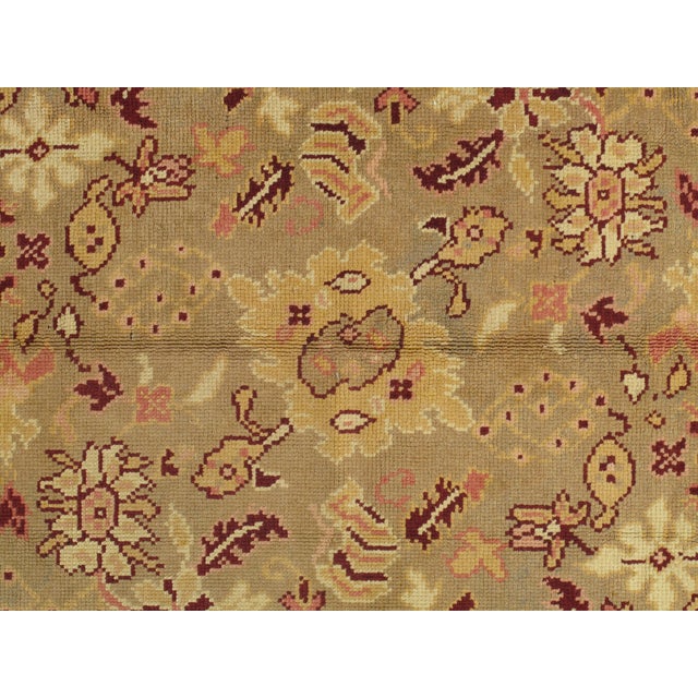 Antique Oushak Carpet, Handmade Oriental Rug, Pale Green, Coral, Taupe and Cream For Sale - Image 12 of 16