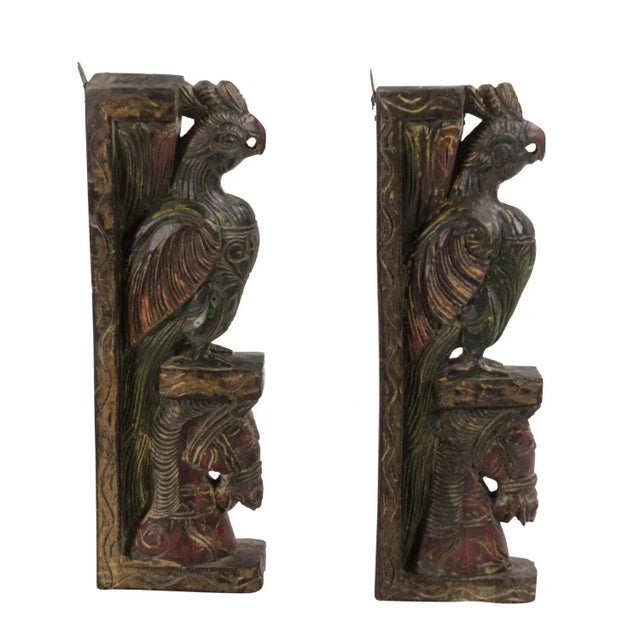 1980s Vintage Carved Peacock and Horse Corbel Distressed Painted Wall Hanging For Sale - Image 5 of 5