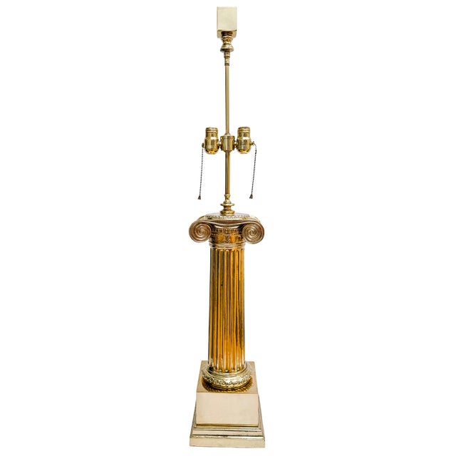 Mid 20th Century Extra Tall Neoclassical Brass Corinthian Column Table Lamp For Sale
