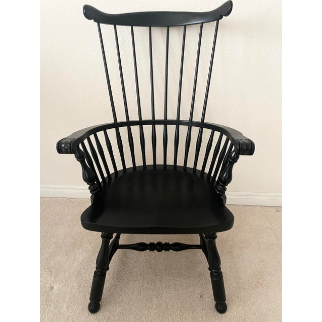Ethan Allen Baumritter Stunning Black Windsor Comb Back Armchair Vintage Excellent Condition For Sale - Image 17 of 17