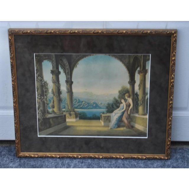 Vintage Twilight Lithograph Matted Print Framed Art Deco Uv Glass 1980s For Sale - Image 10 of 13