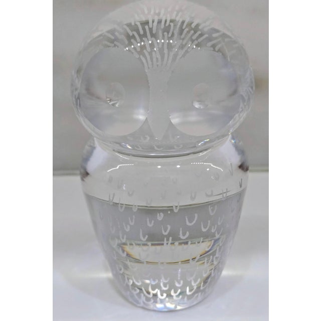 Offer a rare vintage Kosta crystal owl paperweight, pattern LG 2458, designed by renowned Swedish glass artist Vicke...