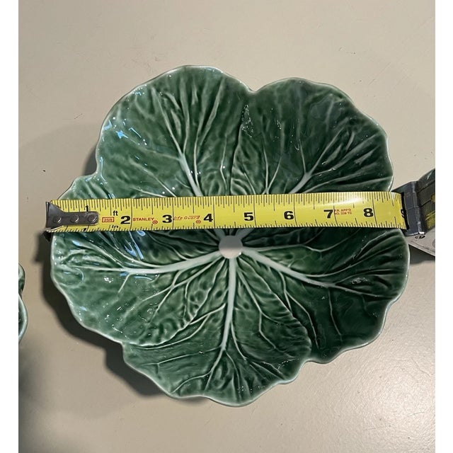 Bordallo Pinheiro Vintage Bordallo Pinheiro Green Cabbage Majolica Leaf Ceramic Bowls-Set of 2 For Sale - Image 4 of 4