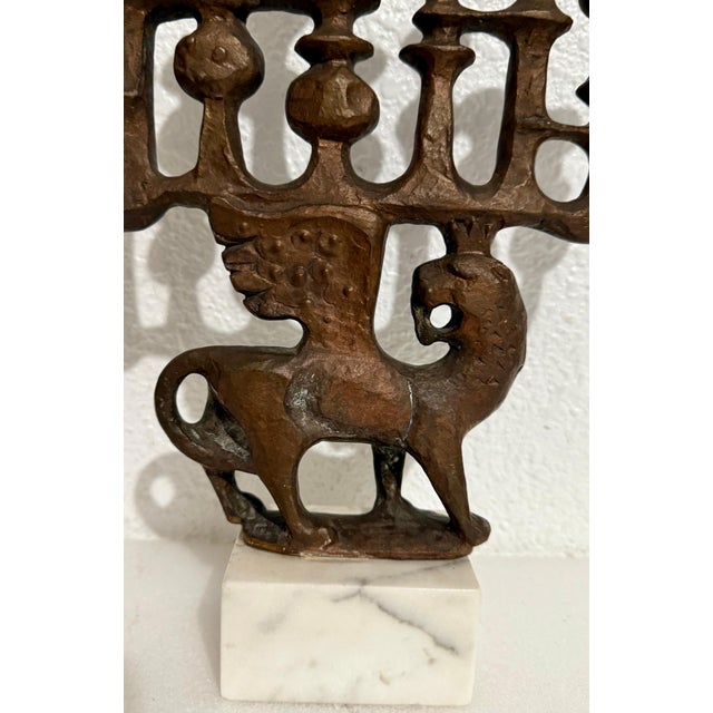 Brown Milton Hebald, Milton Hebald Mid Century Bronze Menorah Sculpture WPA Artist Modernist Judaica, 1969 For Sale - Image 8 of 15