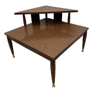 Vintage MCM Atomic Age Corner End Table With Corner Tier Shelf For Sale