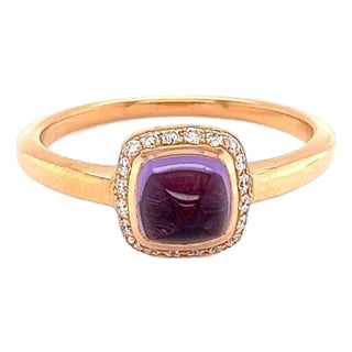 Mid 20th Century Fred of Paris Paindesure Amethyst & Diamond 18k Rose Gold Ring - Size 8 For Sale