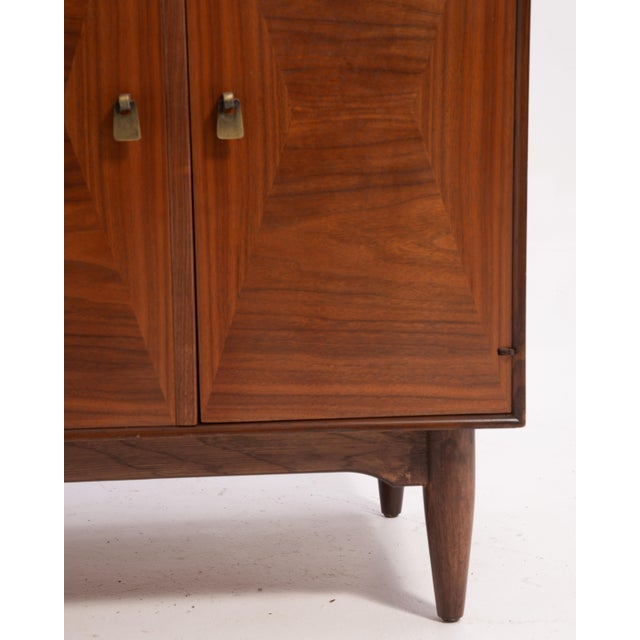 Ramseur Furniture Mid Century Walnut Brass Diamond Front Cabinet Credenza Unmarked For Sale - Image 12 of 14