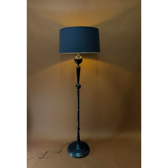 patinated bronze, brown fabric lampshade European Plug (up to 250V).The wiring of this item may be original and might need...