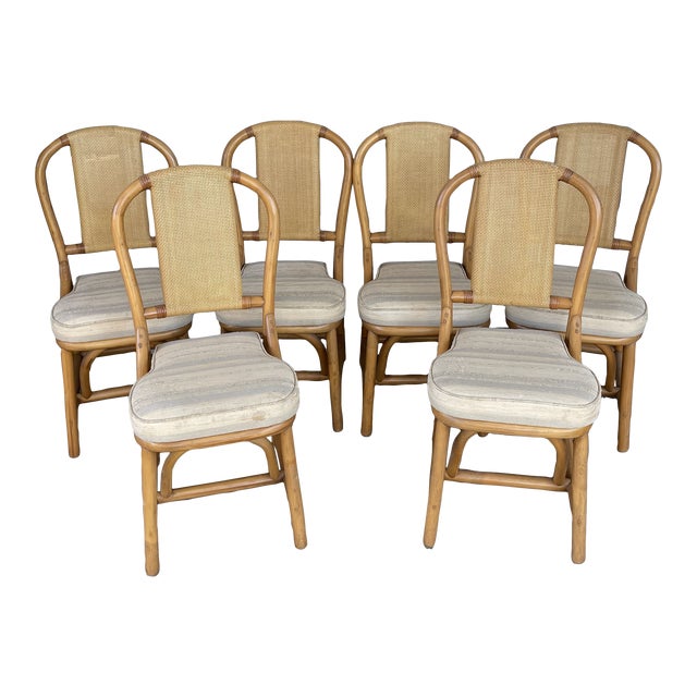 Vintage Rattan Dining Chairs With bed Backing Set of 6 Chairish