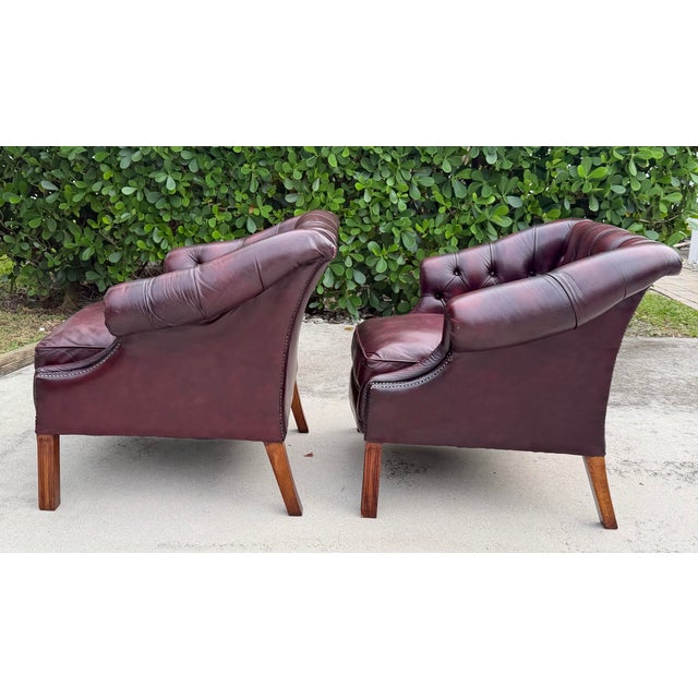 Vintage Chesterfield Club Chairs in Oxblood Leather For Sale In Naples, FL - Image 6 of 18