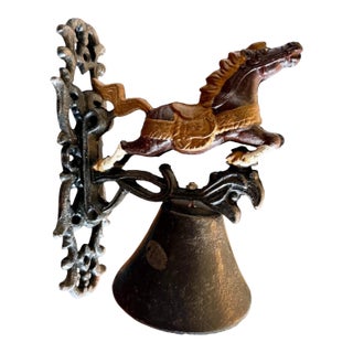 Antique Cast Iron Horse Wall Bell-Equestrian Door-Dinner Bell-Rustic-Farmhouse For Sale