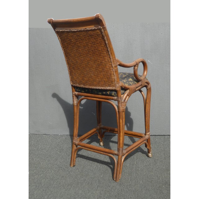 Tiki Palm Beach Style Black & Brown Bamboo Rattan Bar Stools Set of 3