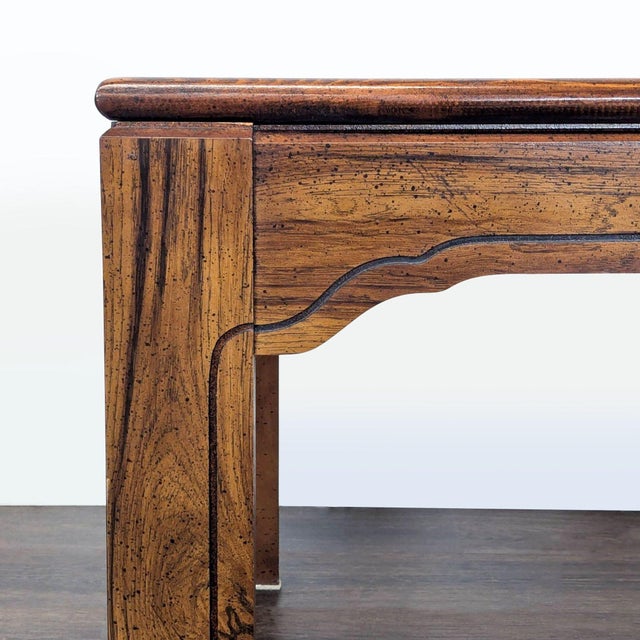Vintage Wood and Glass End Table With Brass Inlay For Sale - Image 4 of 7
