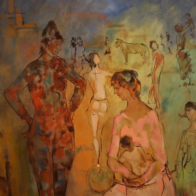 Italian Artist, Family of Acrobats, 1981, Mixed Media on Canvas For Sale - Image 10 of 16
